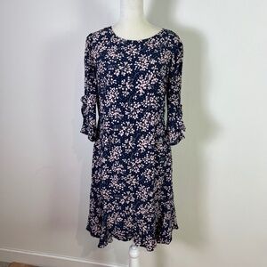 Boden Women’s Navy Pink Floral 3/4 Sleeve Midi Dress